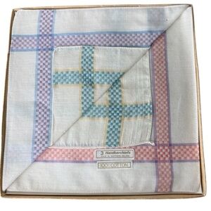 EXCELDA New In Box Vintage Ladies Handkerchiefs Set of 3 Gingham 100% Cotton
